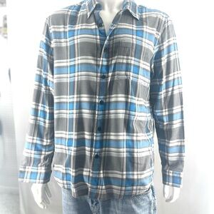 American Eagle Outfitters Blue and Gray Plaid Shirt